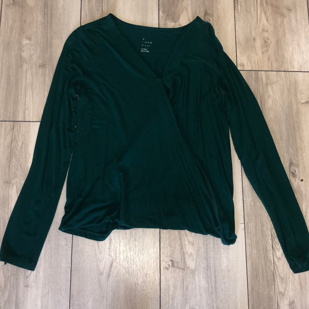 A New Day Green Faux Wrap Shirt
